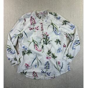 Joules Women's 10 White Floral Long Sleeve Henley Pullover Cottagecore Romantic